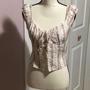 Sienna Sky White and Pink Ruched Sleeveless Blouse